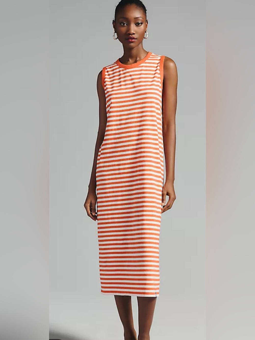 KULE Sleeveless Orange & White Striped Midi Dress